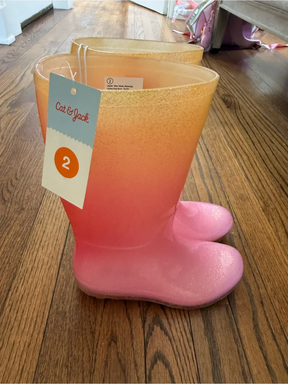 NWT Cat & Jack Kids' Ombre Pink to Orange Glitter Rain Boots
